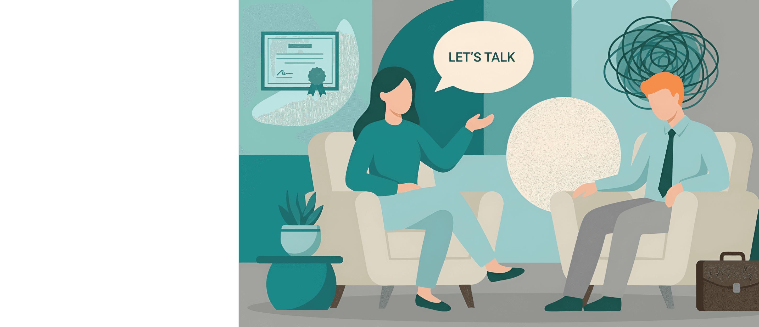 Online therapy session — clinician and client in conversation