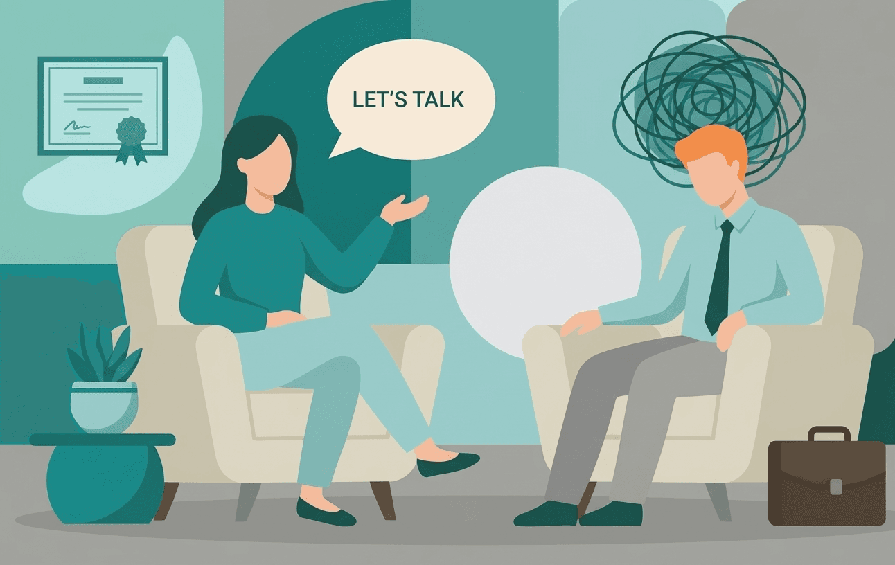 Therapy session — clinician and client in conversation
